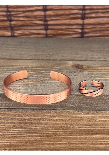 Ayarlanabilir Ölçü Saf Bakır Bileklik Yüzük Seti Bakır Bileklik Bakır Yüzük Set