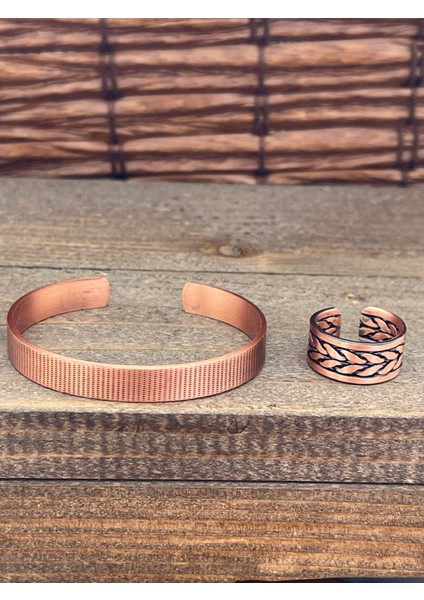 Ayarlanabilir Ölçü Saf Bakır Bileklik Yüzük Seti Bakır Bileklik Bakır Yüzük Set
