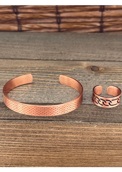 Ayarlanabilir Ölçü Saf Bakır Bileklik Yüzük Seti Bakır Bileklik Bakır Yüzük Set