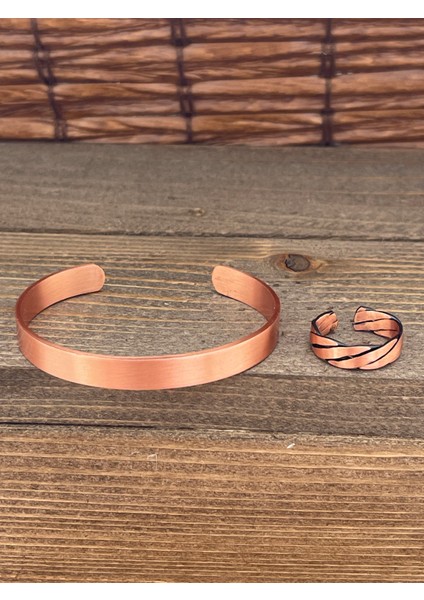 Ayarlanabilir Ölçü Saf Bakır Bileklik Yüzük Seti Bakır Bileklik Bakır Yüzük Set