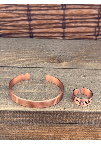 Ayarlanabilir Ölçü Saf Bakır Bileklik Yüzük Seti Bakır Bileklik Bakır Yüzük Set