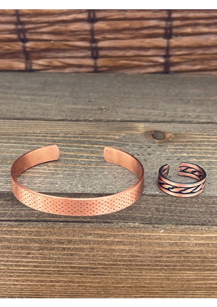Ayarlanabilir Ölçü Saf Bakır Bileklik Yüzük Seti Bakır Bileklik Bakır Yüzük Set