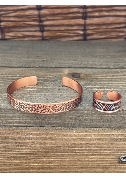 Ayarlanabilir Ölçü Saf Bakır Bileklik Yüzük Seti Bakır Bileklik Bakır Yüzük Set