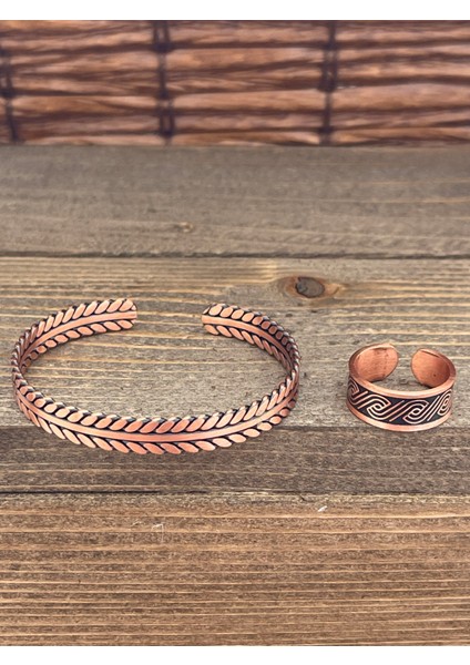 Ayarlanabilir Ölçü Saf Bakır Bileklik Yüzük Seti Bakır Bileklik Bakır Yüzük Set