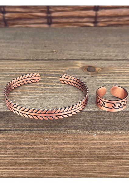 Ayarlanabilir Ölçü Saf Bakır Bileklik Yüzük Seti Bakır Bileklik Bakır Yüzük Set