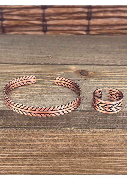 Ayarlanabilir Ölçü Saf Bakır Bileklik Yüzük Seti Bakır Bileklik Bakır Yüzük Set