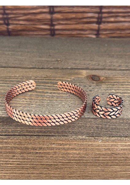 Ayarlanabilir Ölçü Saf Bakır Bileklik Yüzük Seti Bakır Bileklik Bakır Yüzük Set