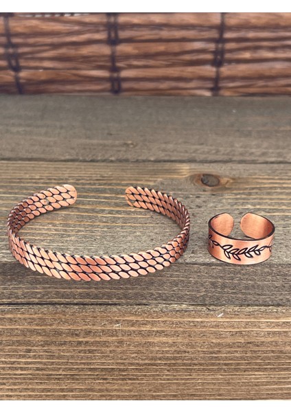 Ayarlanabilir Ölçü Saf Bakır Bileklik Yüzük Seti Bakır Bileklik Bakır Yüzük Set