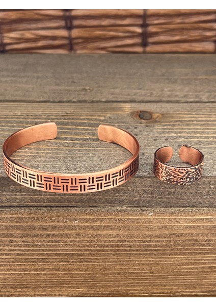 Ayarlanabilir Ölçü Saf Bakır Bileklik Yüzük Seti Bakır Bileklik Bakır Yüzük Set