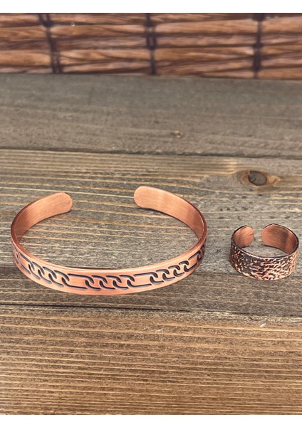 Ayarlanabilir Ölçü Saf Bakır Bileklik Yüzük Seti Bakır Bileklik Bakır Yüzük Set