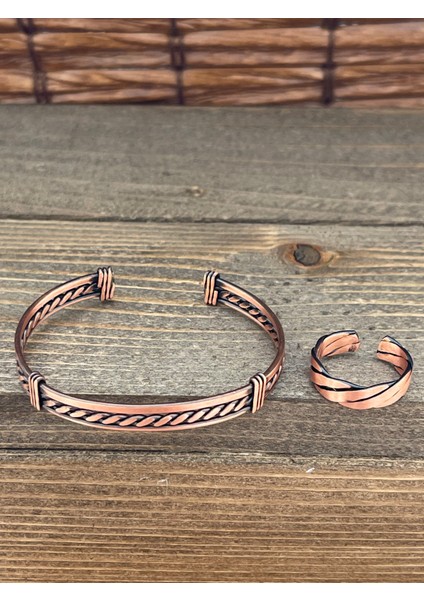 Ayarlanabilir Ölçü Saf Bakır Bileklik Yüzük Seti Bakır Bileklik Bakır Yüzük Set