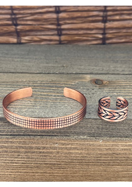 Ayarlanabilir Ölçü Saf Bakır Bileklik Yüzük Seti Bakır Bileklik Bakır Yüzük Set