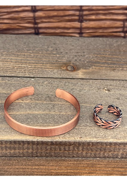 Ayarlanabilir Ölçü Saf Bakır Bileklik Yüzük Seti Bakır Bileklik Bakır Yüzük Set