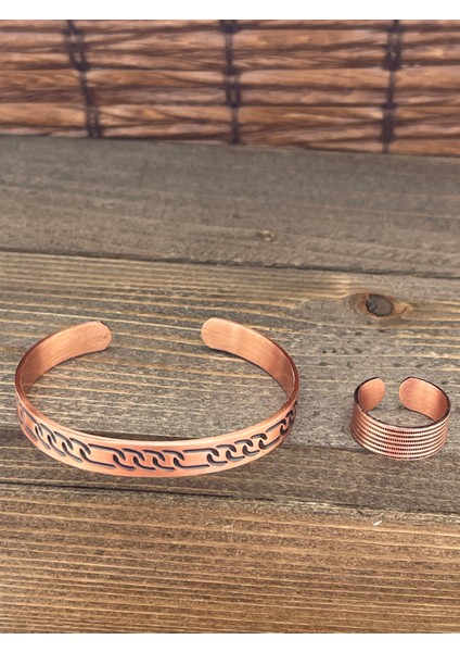 Ayarlanabilir Ölçü Saf Bakır Bileklik Yüzük Seti Bakır Bileklik Bakır Yüzük Set