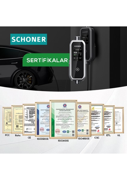 3.5kw Taşınabilir Elektrikli Araç Şarj Istasyonu -Tak ve Şarj Et- Wi-Fi / Bluetooth Smart 5 Metre Tip2 Kablolu
