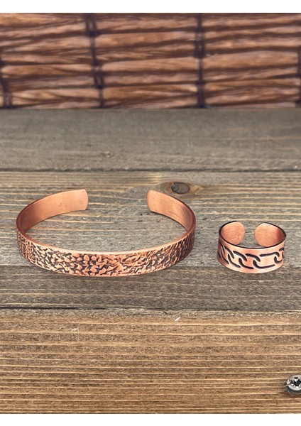 Ayarlanabilir Ölçü Saf Bakır Bileklik Yüzük Seti Bakır Bileklik Bakır Yüzük Set