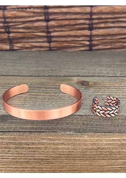 Ayarlanabilir Ölçü Saf Bakır Bileklik Yüzük Seti Bakır Bileklik Bakır Yüzük Set