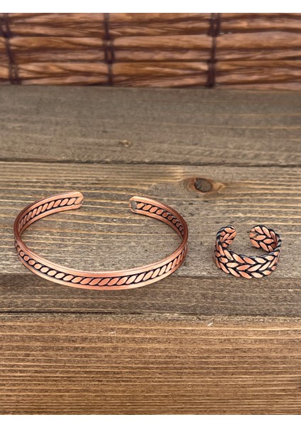 Ayarlanabilir Ölçü Saf Bakır Bileklik Yüzük Seti Bakır Bileklik Bakır Yüzük Set