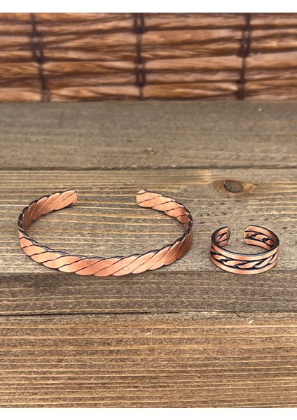 Ayarlanabilir Ölçü Saf Bakır Bileklik Yüzük Seti Bakır Bileklik Bakır Yüzük Set