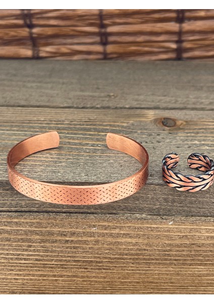 Ayarlanabilir Ölçü Saf Bakır Bileklik Yüzük Seti Bakır Bileklik Bakır Yüzük Set