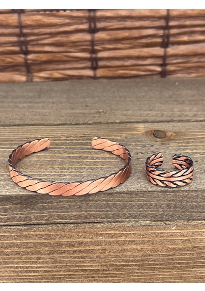 Ayarlanabilir Ölçü Saf Bakır Bileklik Yüzük Seti Bakır Bileklik Bakır Yüzük Set