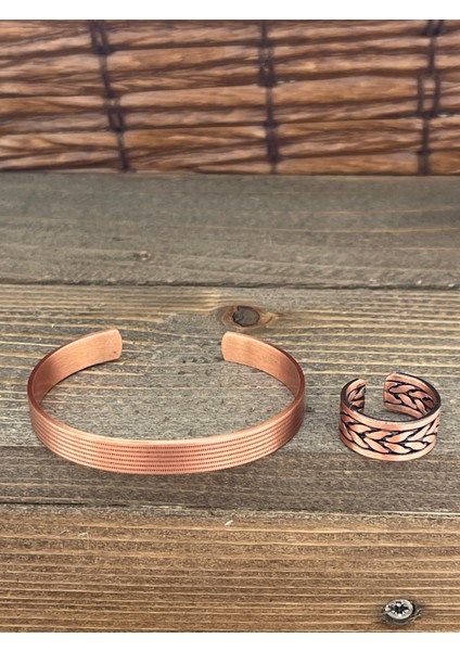 Ayarlanabilir Ölçü Saf Bakır Bileklik Yüzük Seti Bakır Bileklik Bakır Yüzük Set