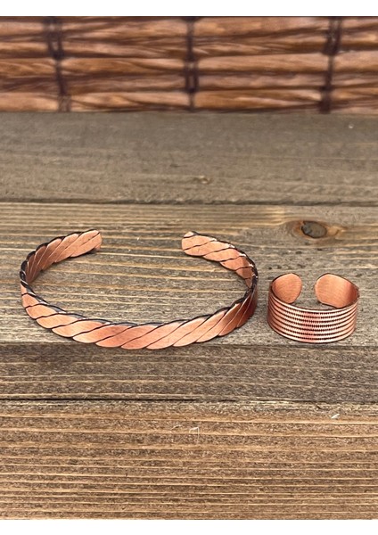 Ayarlanabilir Ölçü Saf Bakır Bileklik Yüzük Seti Bakır Bileklik Bakır Yüzük Set