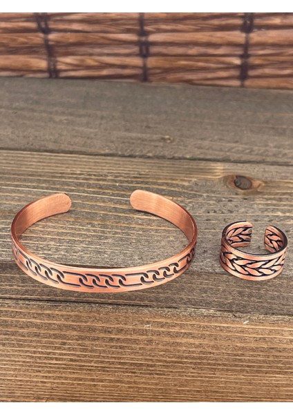 Ayarlanabilir Ölçü Saf Bakır Bileklik Yüzük Seti Bakır Bileklik Bakır Yüzük Set