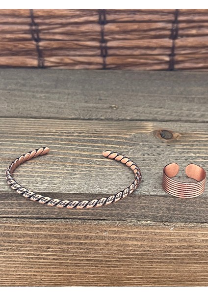 Ayarlanabilir Ölçü Saf Bakır Bileklik Yüzük Seti Bakır Bileklik Bakır Yüzük Set