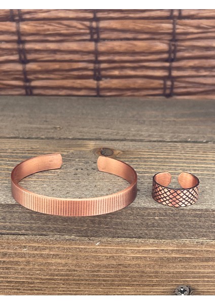 Ayarlanabilir Ölçü Saf Bakır Bileklik Yüzük Seti Bakır Bileklik Bakır Yüzük Set