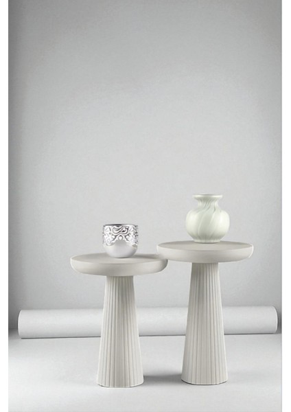 Üst Kalite 2'li Çizgili Fitilli Mantar Yan Sehpa (Büyük ve Orta Boy) - Beyaz fiyatları