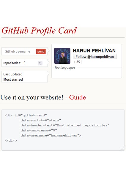 Github Profile Card Yazılımlar