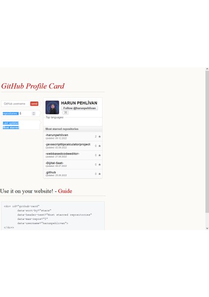 Github Profile Card Yazılımlar fiyatları