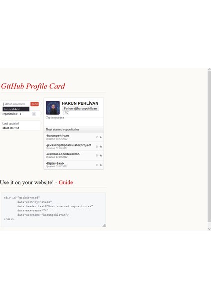 Github Profile Card Yazılımlar modelleri
