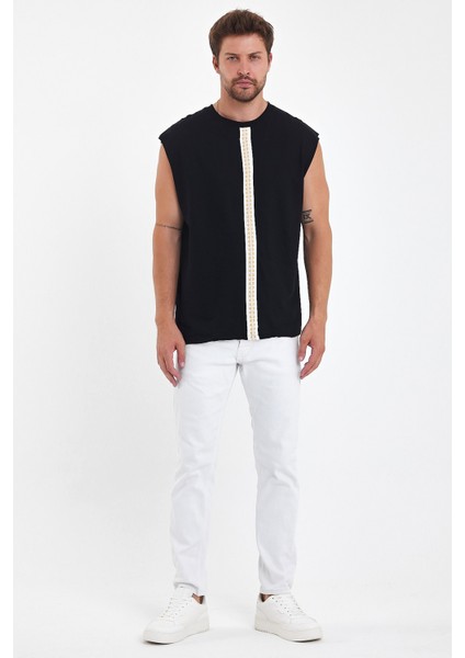 Sıfır Kol Bohem Tişört Misket Yaka Etnik Desenli indirimleri