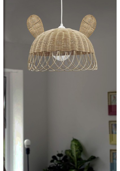 Bambu ve Hasır Sarkıt Avize, Çocuk Odası, Sevimli Hayvan Figürleri, 35 cm Çap, 27 cm Yükseklik modelleri