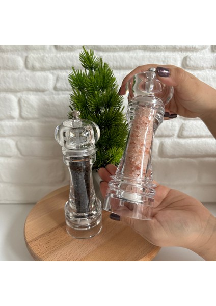 1 Adet Şeffaf Akrilik 19 cm Büyük Boy Baharat Tuz Karabiber Öğütücü Değirmeni