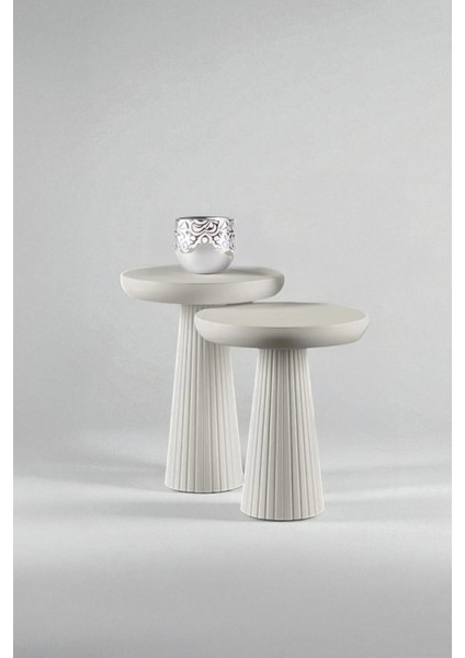 Üst Kalite 2'li Çizgili Fitilli Mantar Yan Sehpa (Küçük ve Orta Boy) - Beyaz fiyatları