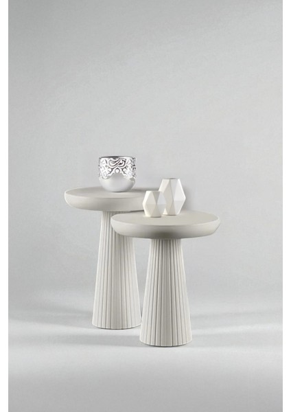 Üst Kalite 2'li Çizgili Fitilli Mantar Yan Sehpa (Küçük ve Orta Boy) - Beyaz fırsatları