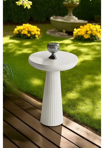 Üst Kalite Çizgili Fitilli Mantar Yan Sehpa (Büyük Boy) - Beyaz