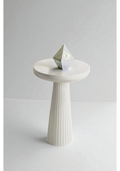 Üst Kalite Çizgili Fitilli Mantar Yan Sehpa (Büyük Boy) - Beyaz fiyatları