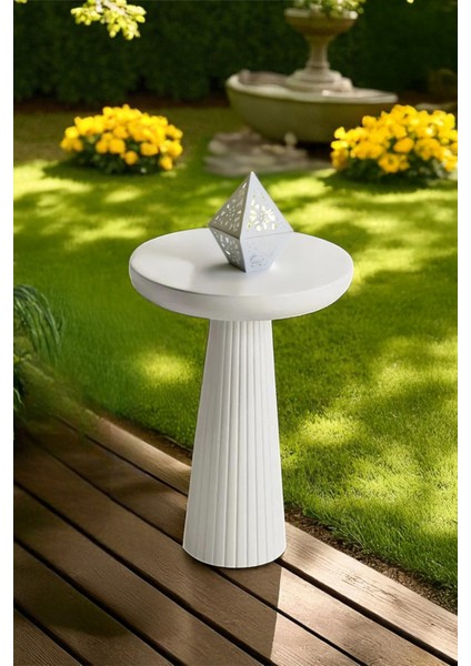 Üst Kalite Çizgili Fitilli Mantar Yan Sehpa (Büyük Boy) - Beyaz modelleri