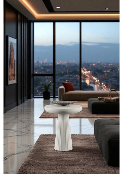 Üst Kalite Çizgili Fitilli Mantar Yan Sehpa (Küçük Boy) - Beyaz