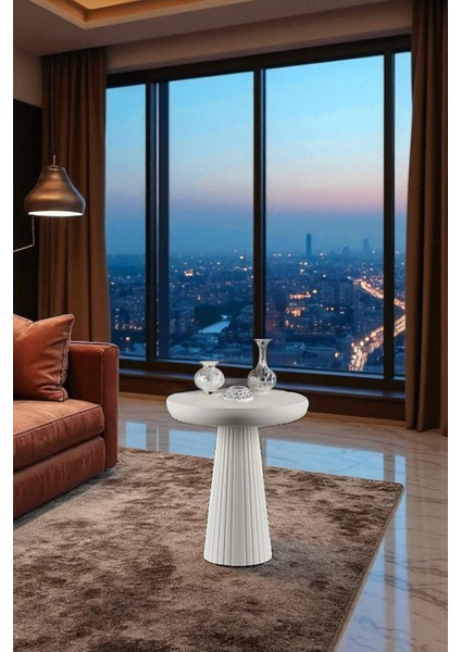 Üst Kalite Çizgili Fitilli Mantar Yan Sehpa (Küçük Boy) - Beyaz fiyatları