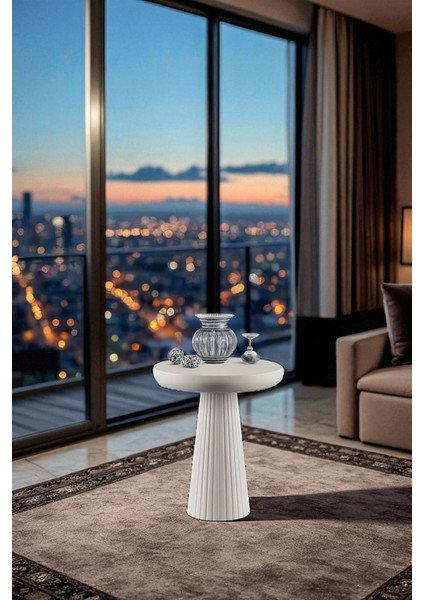 Üst Kalite Çizgili Fitilli Mantar Yan Sehpa (Küçük Boy) - Beyaz modelleri