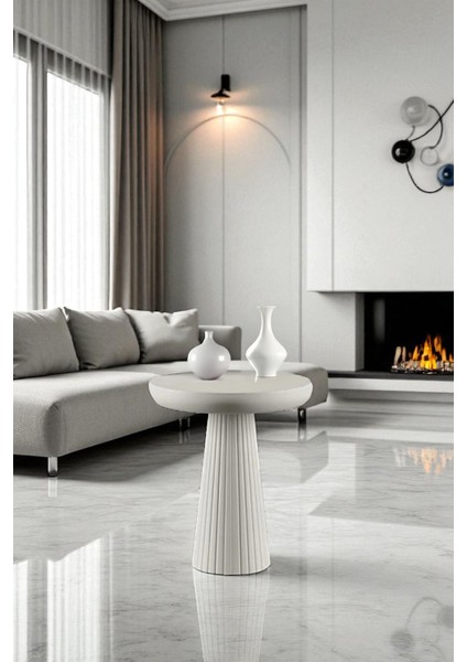 Üst Kalite Çizgili Fitilli Mantar Yan Sehpa (Küçük Boy) - Beyaz fırsatları