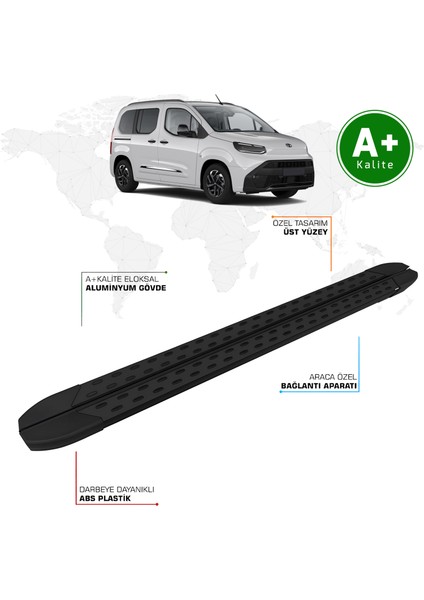 Toyota Proace City Yan Basamak Kısa Şasi 2024 Model ve Sonrası Trimline Siyah