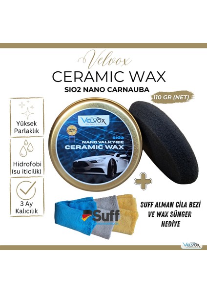 Sio2 Nano Seramik Wax Krem Cila Carnauba 110 gr, Alman Cila Bezi ve Wax Süngeri Hediye, Cila, Wax, Seramik Wax,