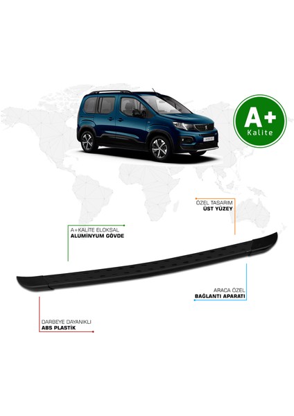 Peugeot Rifter Arka Basamak 2019 Model ve Sonrası Trimline Siyah