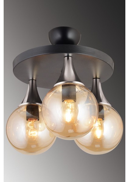 Şık 3'lü Plafonyer, Bal Glop Cam Detaylı Krom Avize, Modern ve Zarif Tasarım fiyatları